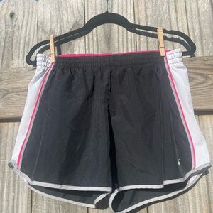 Nike Women's Black and White Athletic Shorts with Pink Accents